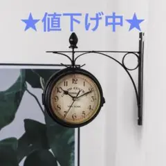 壁掛両面時計 アンティーク風 レトロ ブラック 【251】D0819