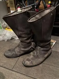 特攻ブーツ　バイク　旧車　茶色　ダメージ