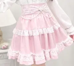 リボンパールチェーンレースフリルスカート