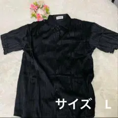 メンズ　男性　半袖　シャツ　ストリート風　黒　 サイズL ストライプ柄