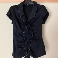 【NARA CAMICIE】ナラカミーチェ　フリルカットソー　半袖　黒　サイズ2