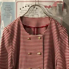 『新品タグ付き♡ レトロノーカラージャケット 金ボタン』ボーダー柄 オフィス
