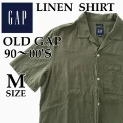 【希少】00s OLD GAP リネン半袖オープンカラーシャツ M ヴィンテージ