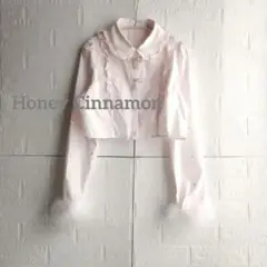 ハニーシナモン　フリル付きピンククロップドシャツ