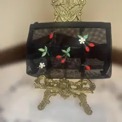 井澤屋✖️近沢レースコラボ 刺繍メッシュポーチ（黒）
