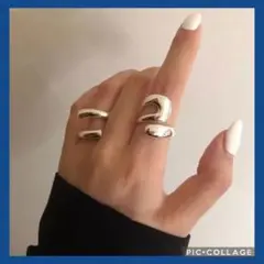 ♥️NEW♥️デザイン シルバー リング 2個 セット フリーサイズ 指輪 韓国