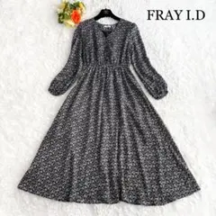 FRAY I.D 小花柄フロントボタンワンピース ロングシフォン モノトーン