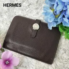 美品✨エルメス ドゴン コンパクト 折り財布 シボ コインケース ダークブラウン