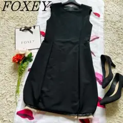 【美品】FOXEYNEWYORK ノースリーブバルーンワンピース ブラック 40