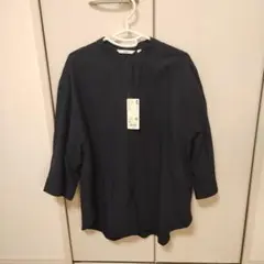ネイビー ボタン付き 五分袖シャツ XL