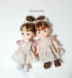 メルちゃん服　肩フリルアンティークフラワーピンク　ソランちゃん服　レミンちゃん服