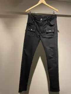 ロックブランドTRIBEWORKSスカルツーフェイスクラストブラックデニム