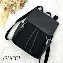 美品✨GUCCI グッチ リュック バックパック ロゴ型押し シルバー金具 黒