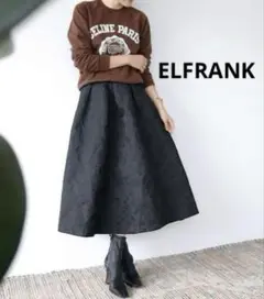 美品　ELFRANK　エルフランク　花柄ジャガードミモレ丈フレアスカート　F