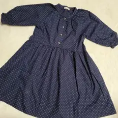 brashes　ネイビー ドット柄 七分袖 ワンピース　130㎝