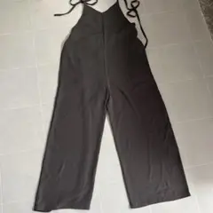 ダークグレー ワイドレッグ サロペット