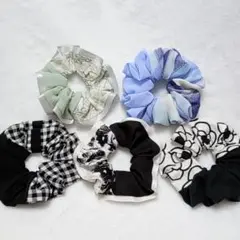 【01】 シュシュ 5点セット まとめ売り ハンドメイド フリル ビッ