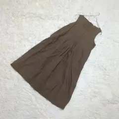 【無印良品】リネン100% ノースリーブ　ワンピース　カーキ　L タック
