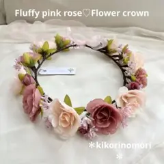 Fluffy pink rose♡花かんむり　ウェディング♡卒業式♡花冠♡挙式