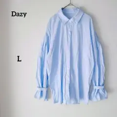 Dazy デイジー 長袖 シャツ タックスリーブ ストライプ ブルー L