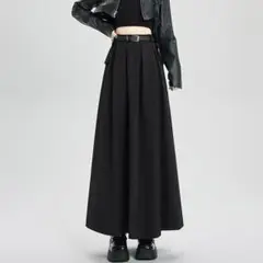 Aライン 痩せ見え フレア 通学 XL ロングスカート 黒 足長 ハイウエスト