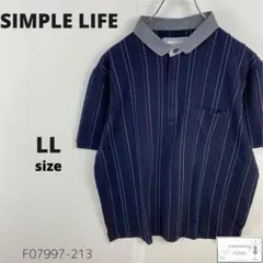 美品 SIMPLE LIFE ポロシャツ ハーフジップ ストライプ 透け感 半袖