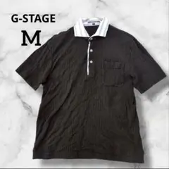G-STAGE ジーステージ黒 半袖ポロシャツ M シンプルストライプボタン付き
