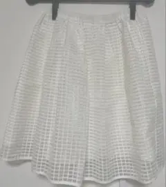 【美品】BEAMS HEARTホワイト チェック柄 膝丈スカート