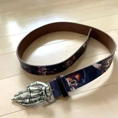 美品！骸骨手デザイン メタルベルトバックル プリントベルト