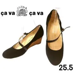 cava cava サヴァサヴァ ストラップ スエード ウエッジパンプス 黒