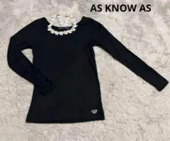 AS KNOW AS ブラック長袖トップス クロスストラップ　黒ロングT M