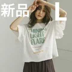GLOBAL WORK グローバルワーク ヘビロッTEEフリルプリント 半袖 白