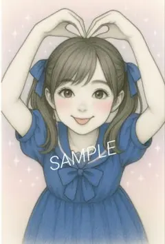 【在庫処分セール】美少女イラスト 青ワンピ ハートポーズ 可愛い No.82