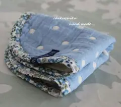 ハンドメイド　ハンカチ ６重ガーゼ fuwara SORAブルーL