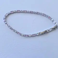 シルバー系 ピンク クリア ストーン ブレスレット 華奢 キラキラ かわいい