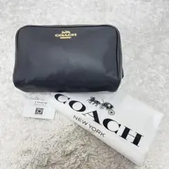【未使用級 極美品】 コーチ エリス 化粧ポーチ コスメポーチ レザー 金ロゴ