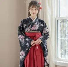 黒着物×えんじ袴[BK] 袴3点セット 卒業式