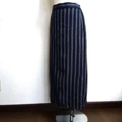 GU コットンリネン　ストライプタイトスカート/麻55%
