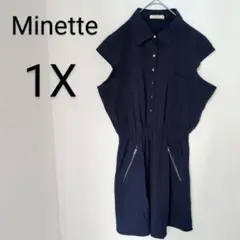 送料込❤Minette 【1X】ネイビー ノースリーブシャツワンピース