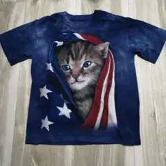 THE MOUNTAIN 猫 アメリカ国旗 キッズ服 Tシャツ L