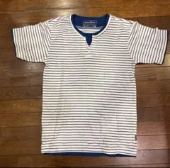 Eddie Bauer ストライプ ヘンリーネック Tシャツ XS