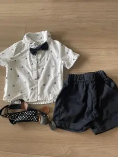 ボート柄シャツ・ショートパンツ・サスペンダーセット