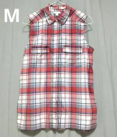 GAP レッド系チェック ノースリーブシャツ M