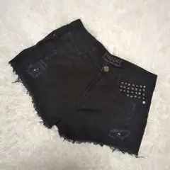 Fiapperダメージショートパンツ　ブラック　綿100% 鋲　パンク