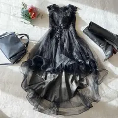 《美品》パット付ドレス結婚式キャバ レース黒