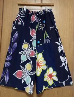 浴衣リメイク　木綿のパッチワーク　スカート見えガウチョパンツ　ワイドパンツ