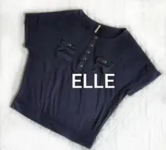 ELLE ネイビー カットソー 異素材 ネイビー