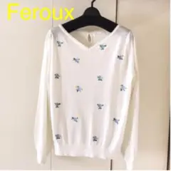 Feroux フラワー刺繍　薄手　ニット トップス