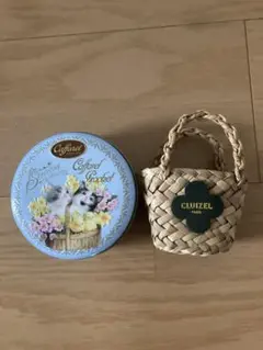Caffarel 花と猫のイラスト缶　クルイゼル　かごバック