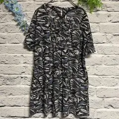 【超美品】ハブアナイストリップ 総柄 チュニック バタフライ スリーブ リネン